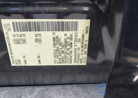 2017 Nissan Maxima 3.5 Platinum/3.5 S/3.5 Sl/3.5 Sr/3.5 Sv z USA, uszkodzony, nr VIN 1N4AA6AP6HC378680